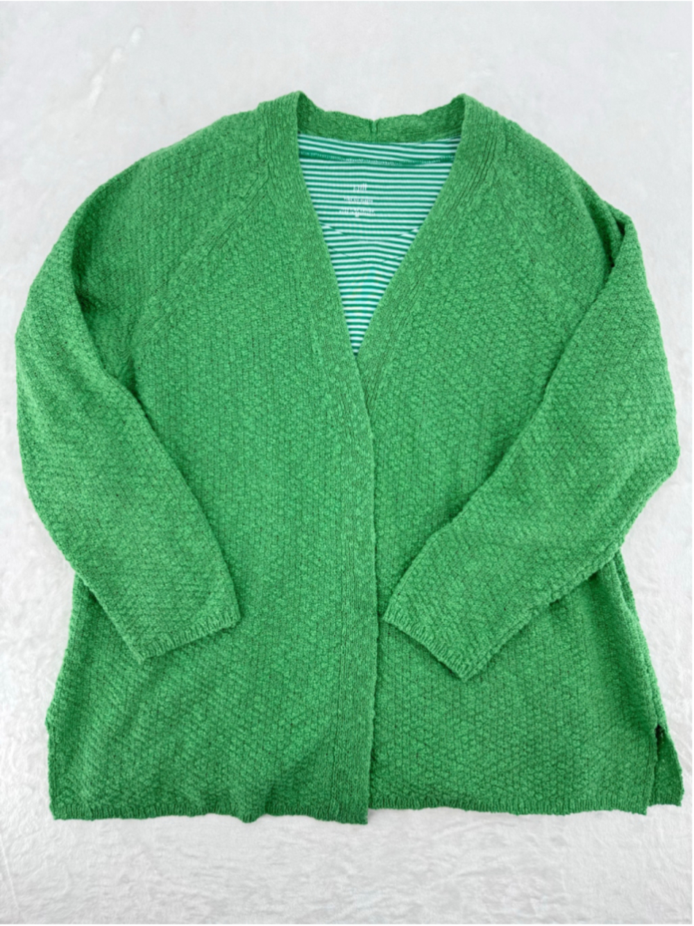 J. Jill Green Open Front Cardigan with Striped Pima Cotton Tee Sz MP Preppy Set